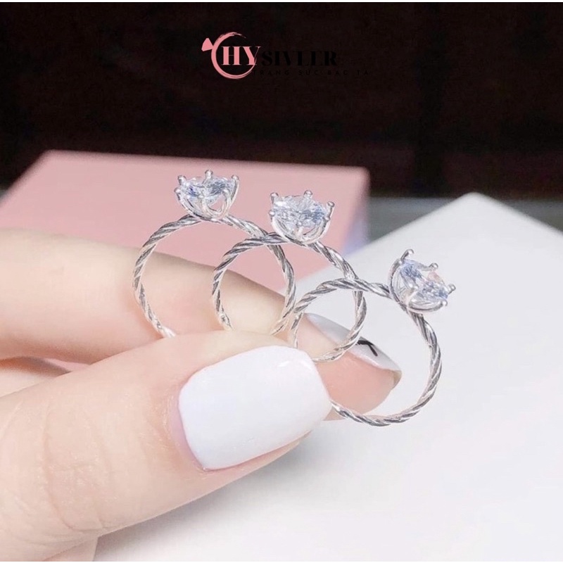 Nhẫn bạc ta xoắn trơn đá chủ 5 ly sáng đẹp nhẹ nhàng đơn giản nhẫn nữ bạc thật giá rẻ