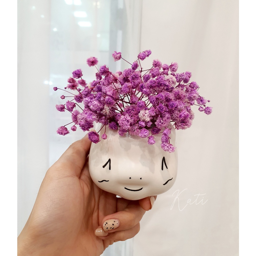 Bình hoa baby khô con mèo so cute, hoa trang trí, bình decor bàn học