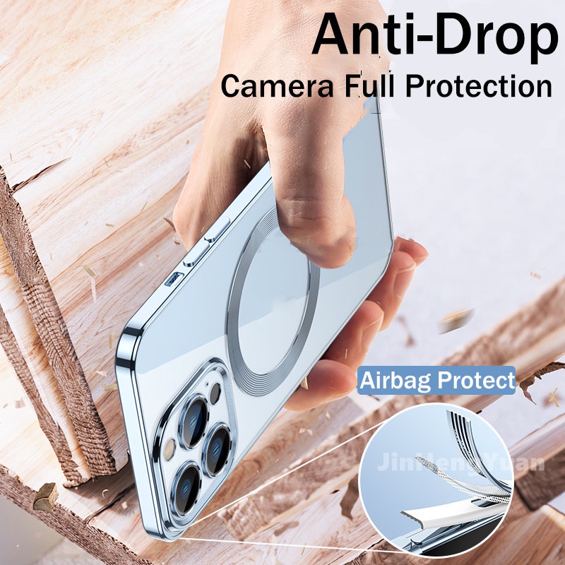 Ốp Điện Thoại Silicon Dẻo Tráng Gương Trong Suốt Sang Trọng Kèm Giá Đỡ Từ Tính Cho IPhone 14 13 12 11 Pro Max 1