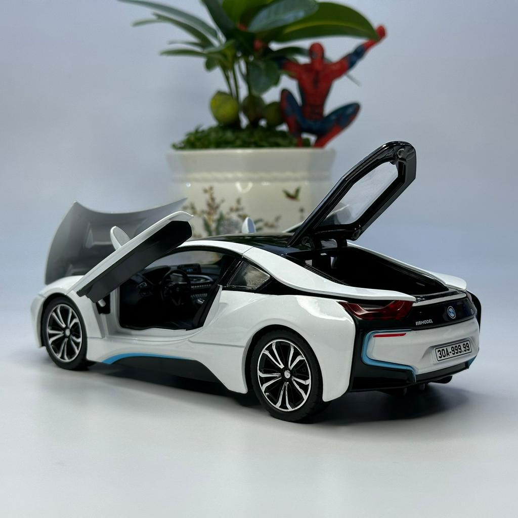 Mô hình siêu xe BMW i8 tỷ lệ 1:22 bằng kim loại hãng JiaYe tặng BIỂN SỐ VIP