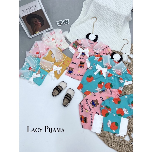 Bộ Ngủ Pijama Lụa Mango Phối Cổ Ba Lá Cho Bé Gái