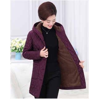 (Sẵn) Áo phao trần trám lót lông cừu dáng dài