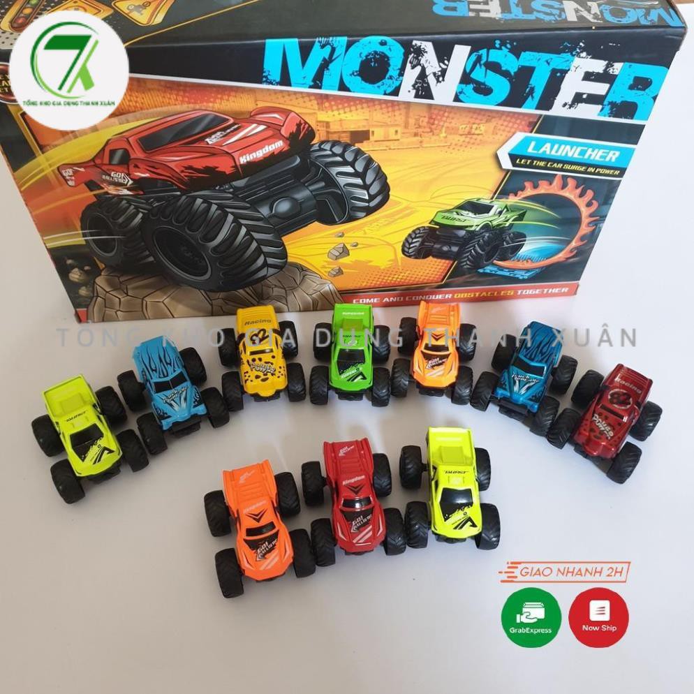 Hộp 12 xe ô tô sắt, xe quái xế monster đồ chơi chạy bánh đà siêu nhanh, siêu bền