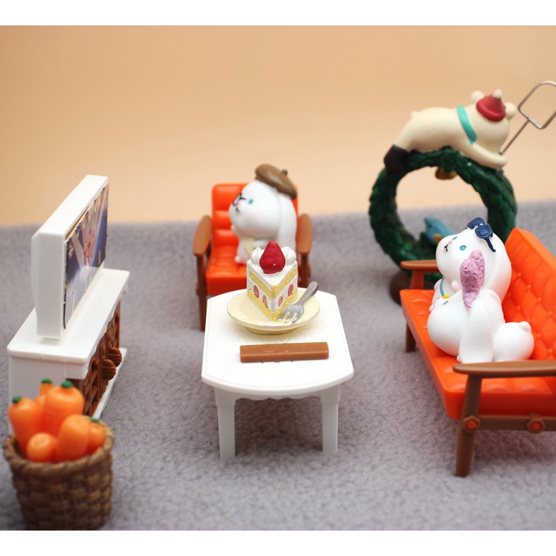 Mô hình decor bàn gia đình thỏ dễ thương trang trí terrarium, chậu cây
