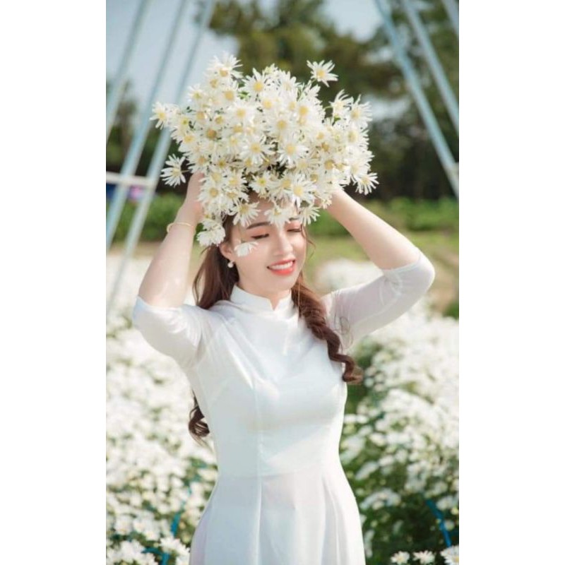 Áo dài trắng nữ sinh lụa tây thi loại 1, tay dài