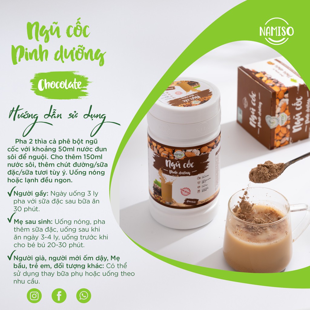 Bột ngũ cốc dinh dưỡng Namiso, bột ngũ cốc dinh dưỡng vị chocolate-  Hộp 500gr
