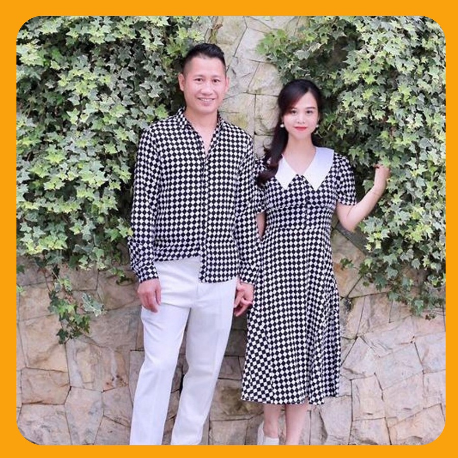 Đồ đôi nam nữ đẹp Set áo váy sơ mi Hàn Quốc dáng dài COUPLE STORE