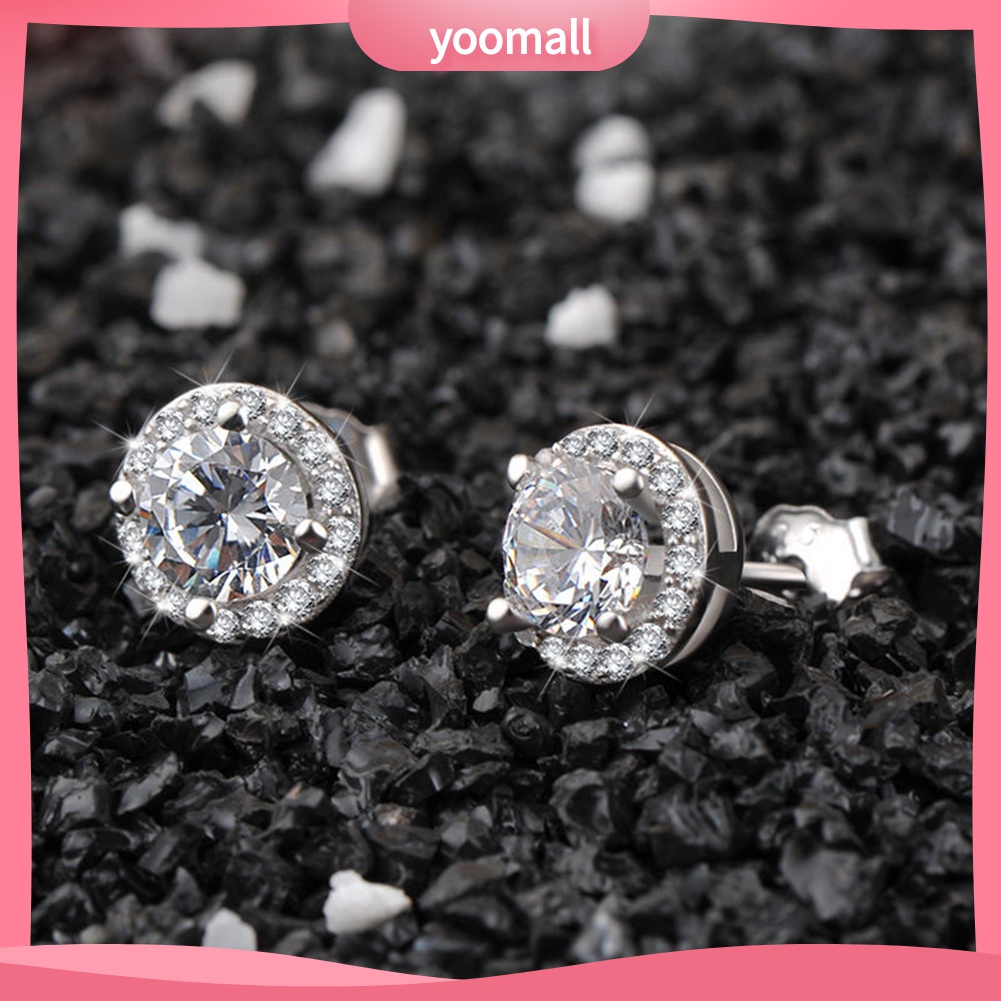 Yomall♡ Bông Tai DạNg TròN ĐíNh Đá ThờI Trang