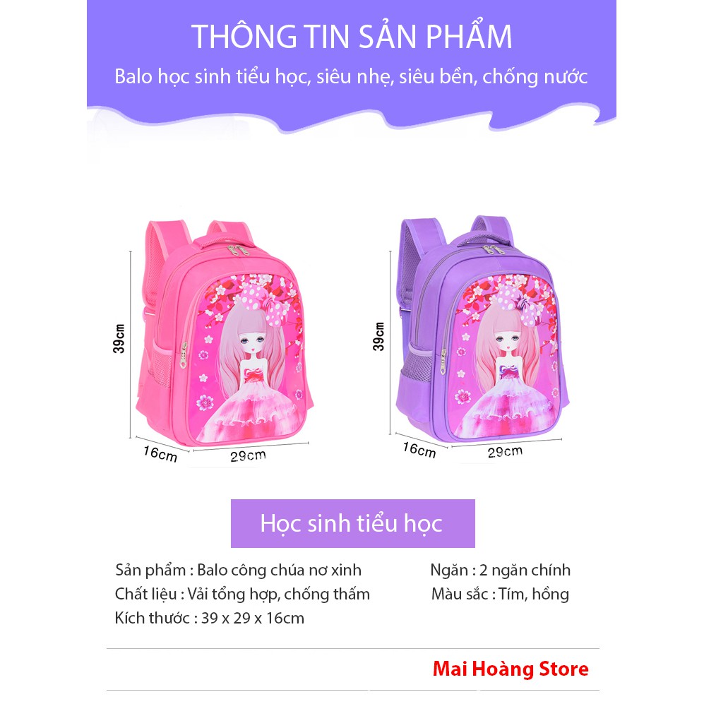Balo học sinh tiểu học, phù hợp với bé gái - Siêu nhẹ, siêu bền, chống nước, chống gù - Công chúa nơ xinh