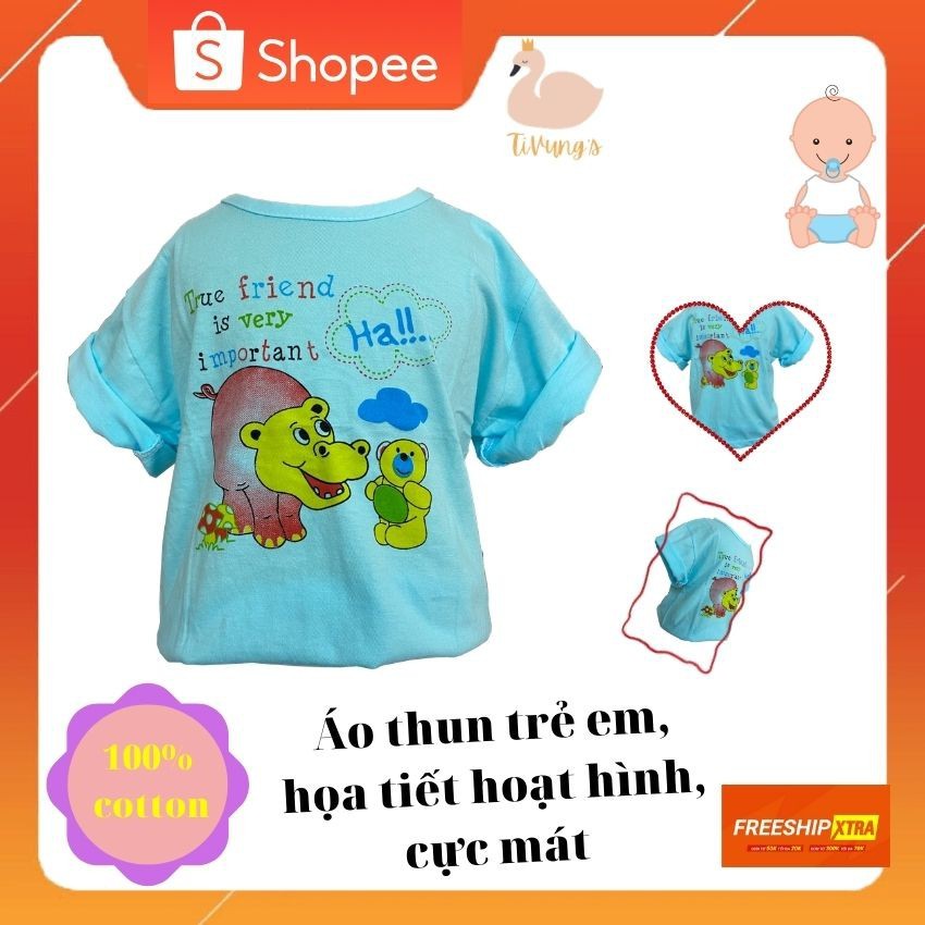 Áo trẻ em mẫu họa tiết hoạt hình, thun cotton 100% mát mẻ phù hợp các bé trai và gái - Shop TiVung chuyên quần áo trẻ em