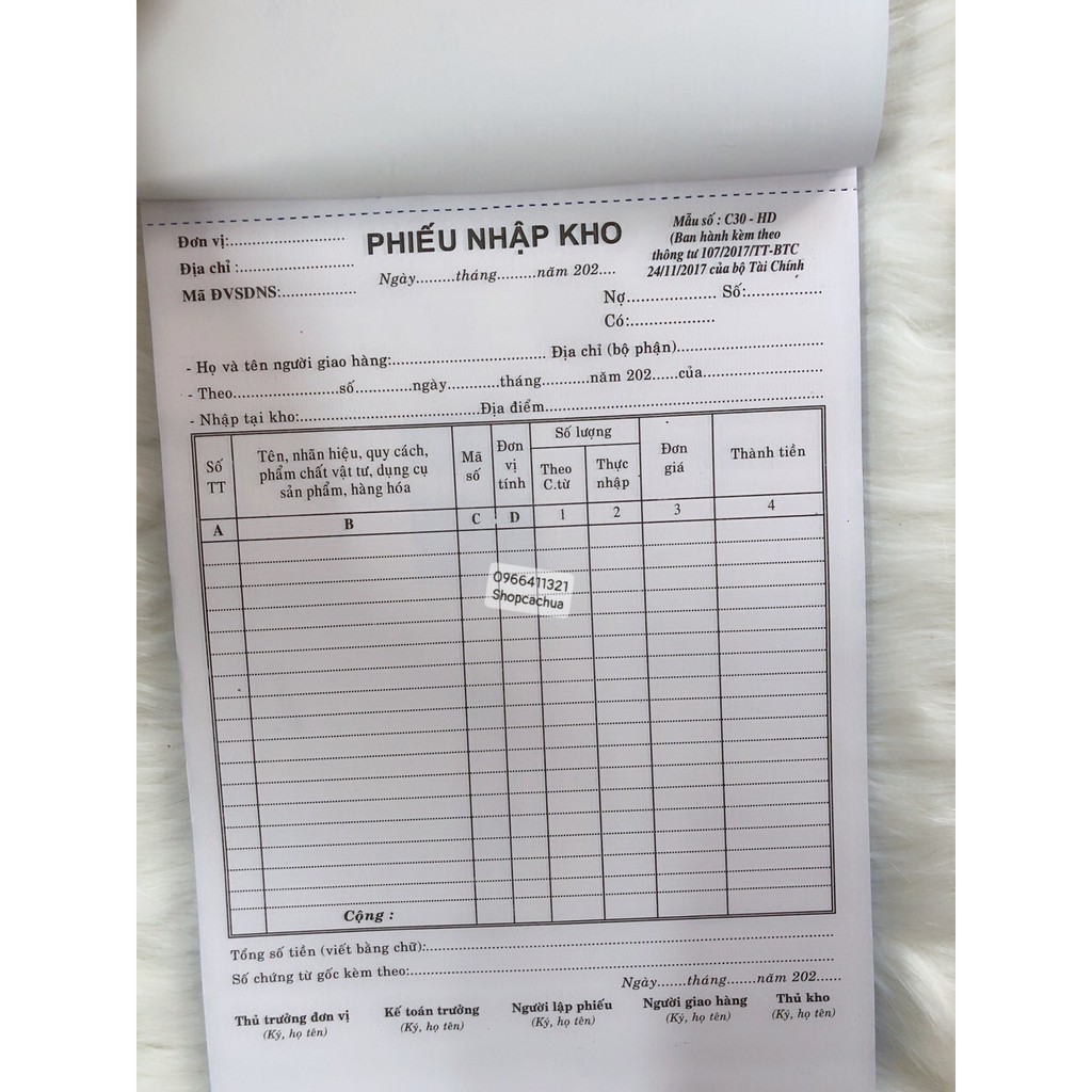 PHIẾU NHẬP KHO 3 LIÊN A4 LOẠI DẦY ĐẸP 100 TỜ
