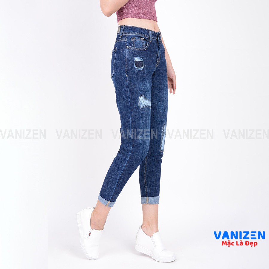 Quần jean nữ ống rộng baggy đẹp lưng cao cạp căn bản rách đắp thêu hàng hiệu cao cấp mã 445 VANIZEN
