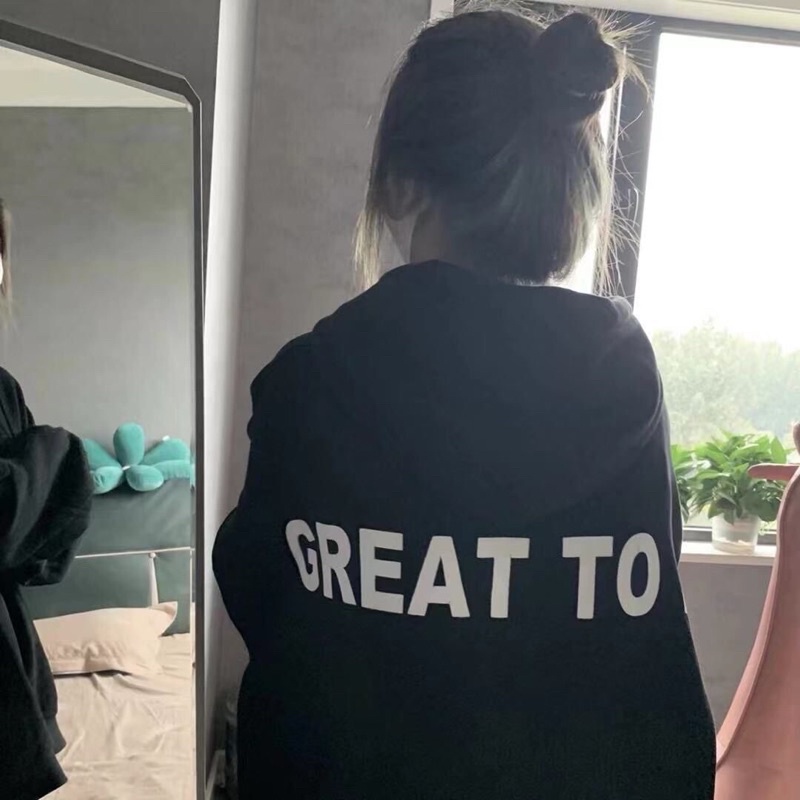 Áo hoodie lót nỉ nam nữ màu đen basic siêu hot in chữ GREAT TO sau lưng hàng loại 1 siêu dày