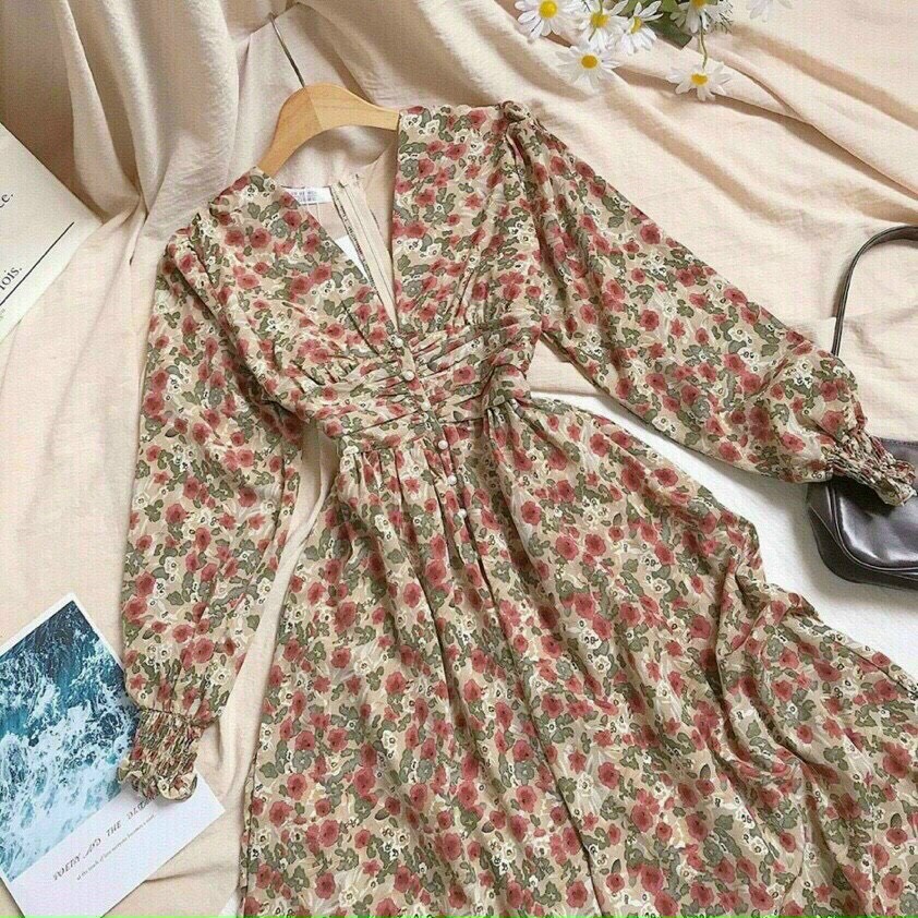 Đầm hoa họa tiết ôm eo dáng xuông, đầm hoa ôm eo tôn dáng