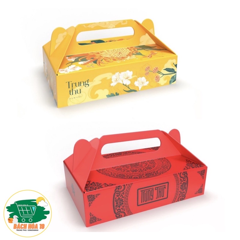 Hộp giấy đựng 6 bánh trung thu 50-75g mẫu Cúc Vàng-Tiết Đỏ 2021