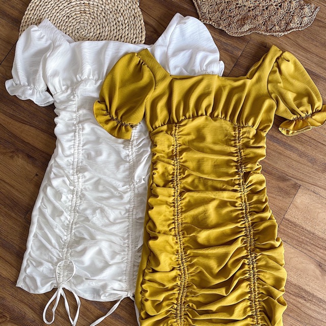 Đầm Trắng Arina Dress chất vải đũi - váy thiết kế rút dây búp tay phồng from chuẩn | BigBuy360 - bigbuy360.vn