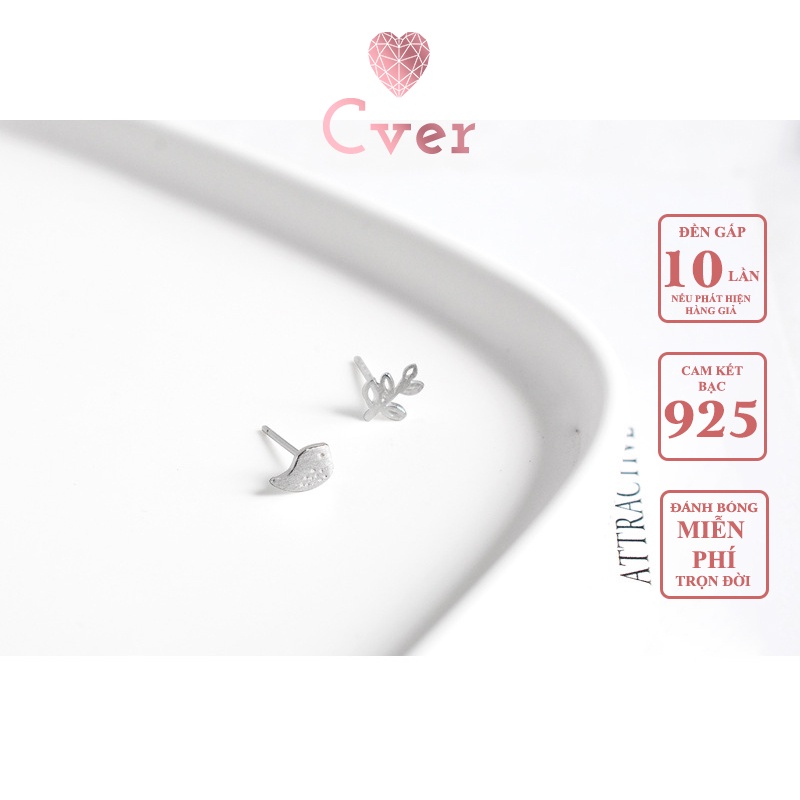 Khuyên tai bạc Cver Silver S925 chú chim và cành lá, phong cách Hàn Quốc KT-B37
