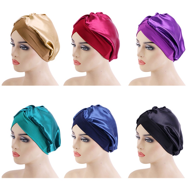 Khăn Turban Thắt Nút Chéo Màu Trơn Phong Cách Bohemian