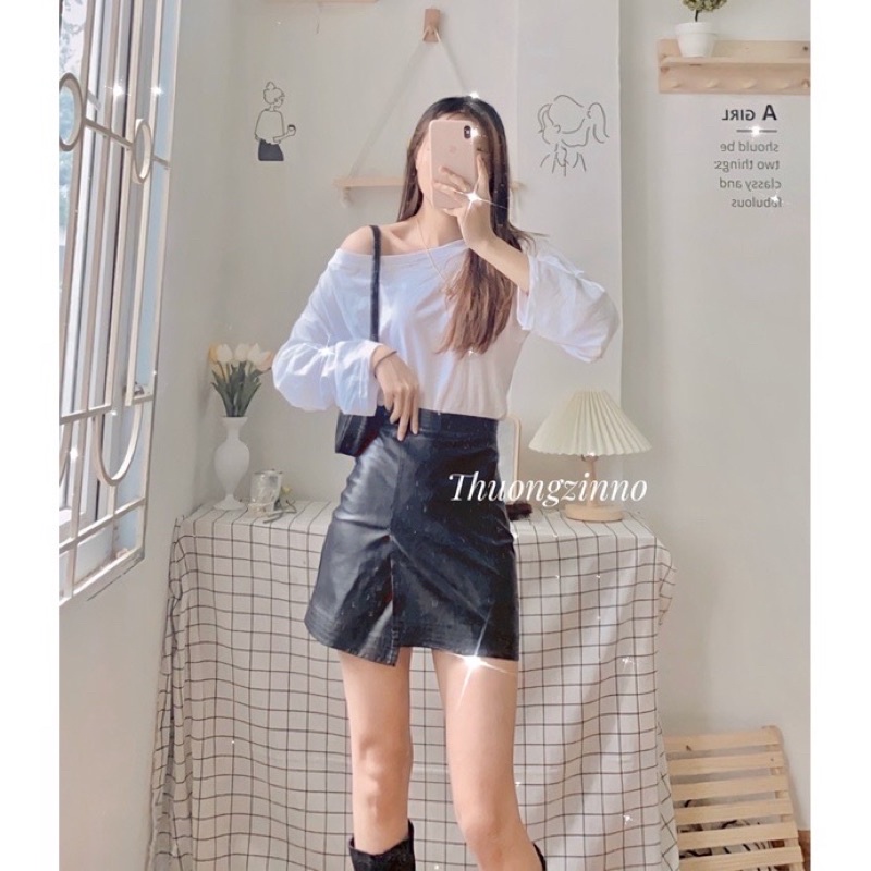 [Ảnh thật/Video] Áo thun lệch vai dài tay - áo nữ lệch vai siêu xinh