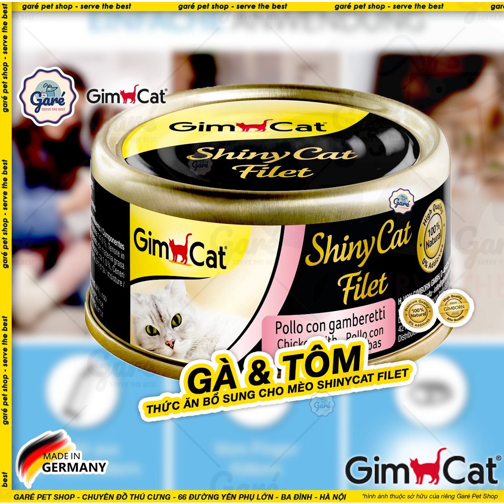 Pate Đức Gimcat cho Mèo Shiny Cat in Jelly &amp; Shiny Filet hương Cá, Gà, Tôm Pate Kitten Adult Cat Gimcat