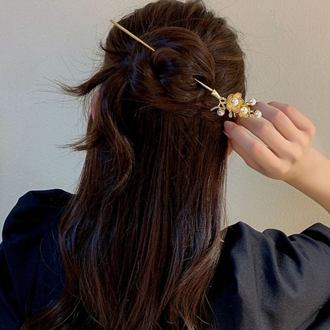 Trâm Cài Tóc Một Lớp Đính Hoa Và Ngọc Trai Phong Cách Hanfu Cổ Điển Cho Nữ