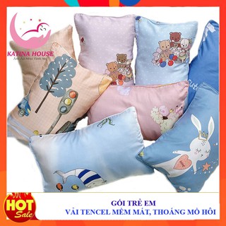 Gối cho bé sơ sinh 0 -10 tuổi vải Tencel gòn lông vũ nhân tạo, siêu mềm mát