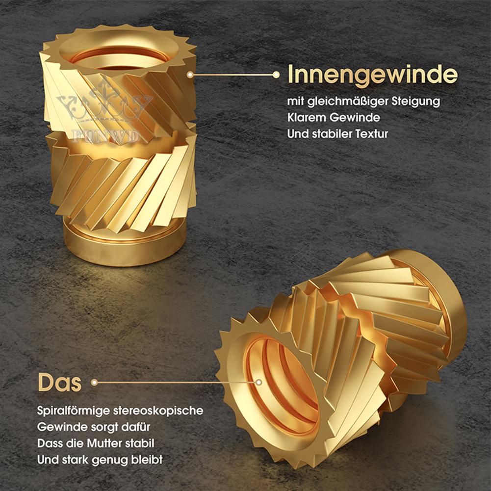 【FUNWD】100PCS Threaded Insert Self-clinching Nut Brass Internal Thread Knurled M5