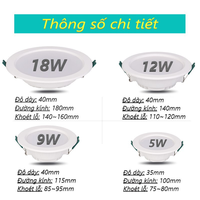Đèn âm trần cao cấp 5W 9W 12W - downlight ánh sáng trắng đúc nguyên khối