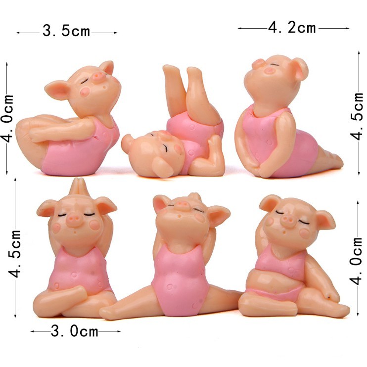 Bộ combo 06 mô hình chị lợn hồng cute tập Yoga cho các bạn làm móc chìa khóa, trang trí DIY