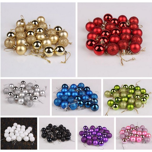 Hộp 24 quả châu 30mm nhiều màu sắc trang trí cây thông Noel