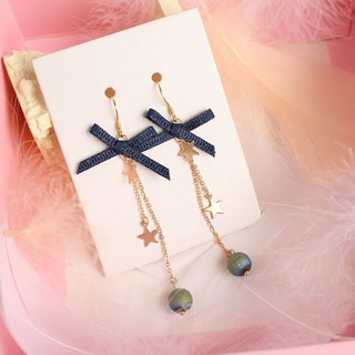 Bông tai nơ xanh dương phong cách lolita đáng yêu kawaii Nhật Bản màu lam
