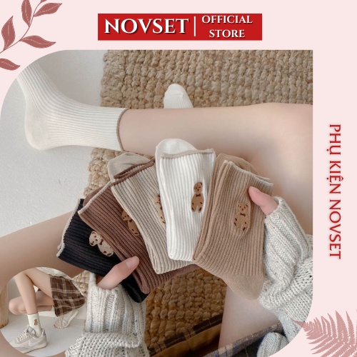 Tất nữ Cao cổ NOVSET Vớ nữ cao cổ Hình chú gấu Phong cách vitage