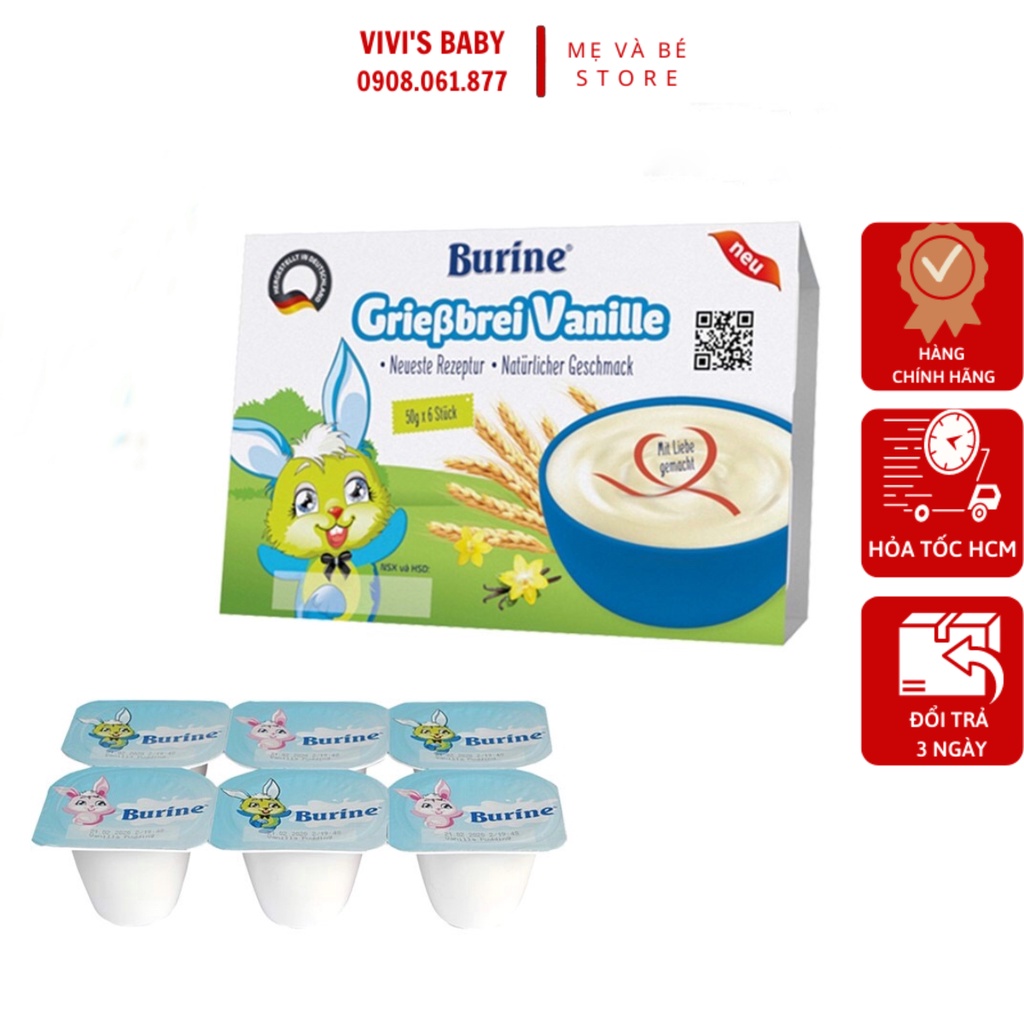 Combo 5 vỉ Cháo sữa Burine HiPP ăn dặm Pudding Vani, Vani , Bích Quy, Chuối, Dâu Thu Vỏ Giấy - 1 Đổi 1 Nếu Lỗi NSX