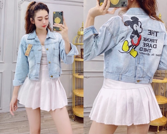Áo Khoác Jean Nữ Form Lửng Thêu Micki  Cotton Dày Dặn Mẫu Mới Hót 2020 -Hàng Có Sẵn