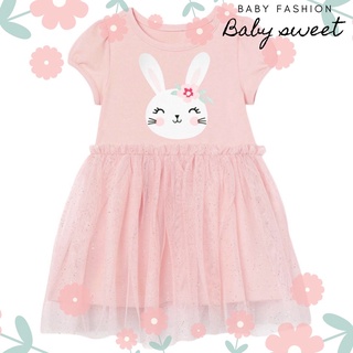 Váy cotton bé gái Little Maven hồng thỏ