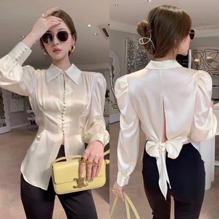 Sơmi tay phồng thắt nơ lưng