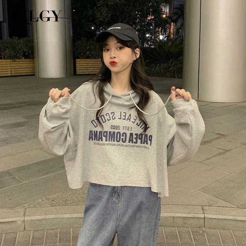 IELGY  Áo Hoodie Lửng Phong Cách Hàn Quốc Mới Cho Nữ