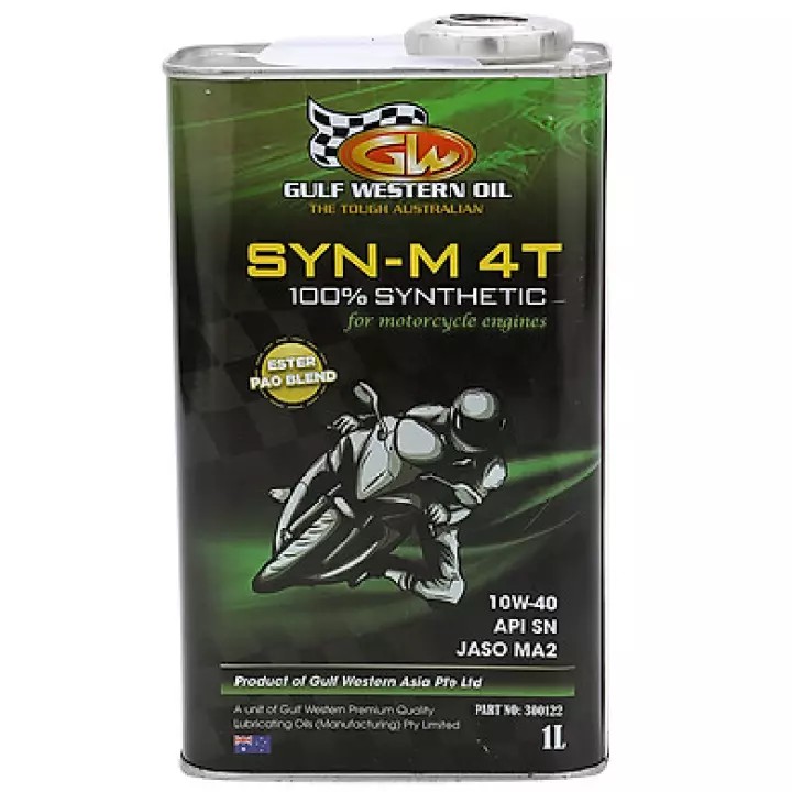 Nhớt Gulf Western Oil SYN-M 4T 100% Synthetic Ester Pao 10W40 1L API SN JASO MA2 (Có chiếc lẻ)