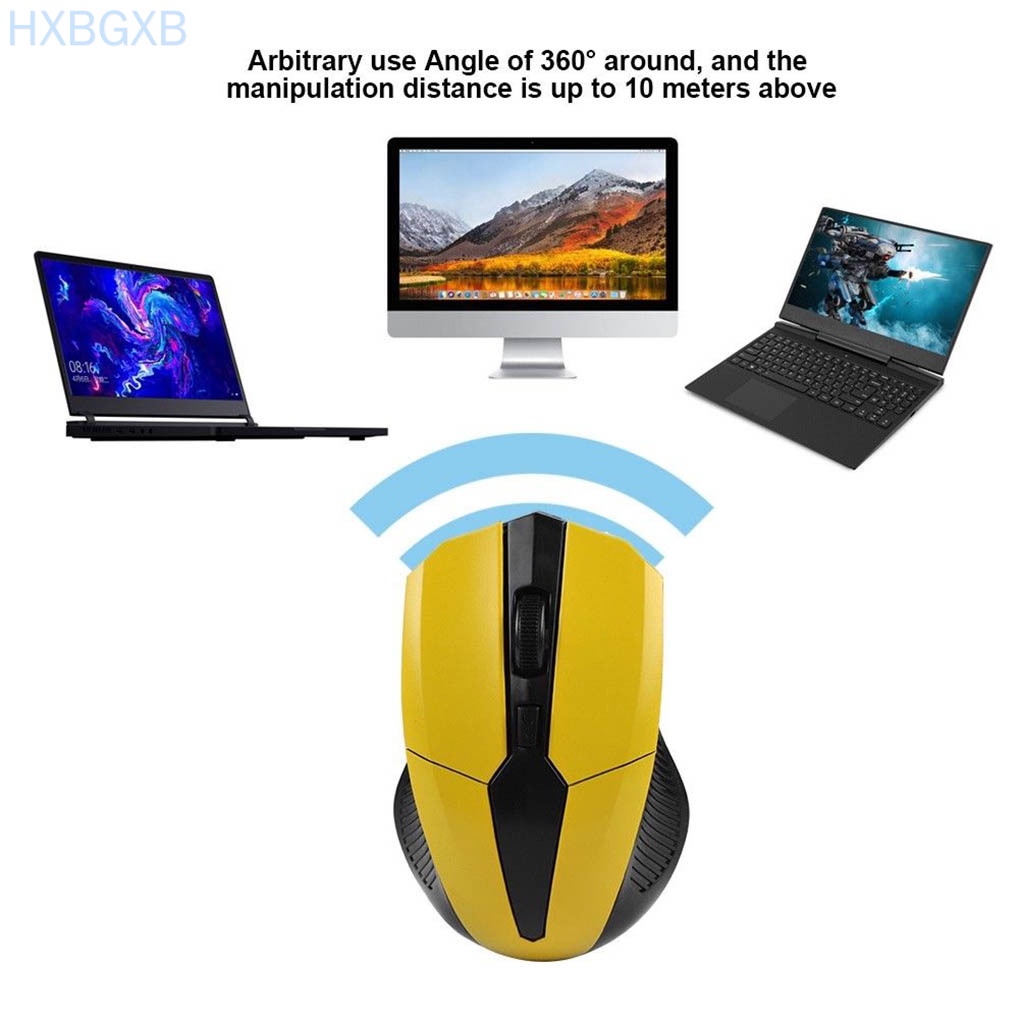 HXBG 2.4Ghz Wireless Mouse 1200DPI Adjustable Home Office Computer Game Optical Gaming Cordless Mice,Yellow