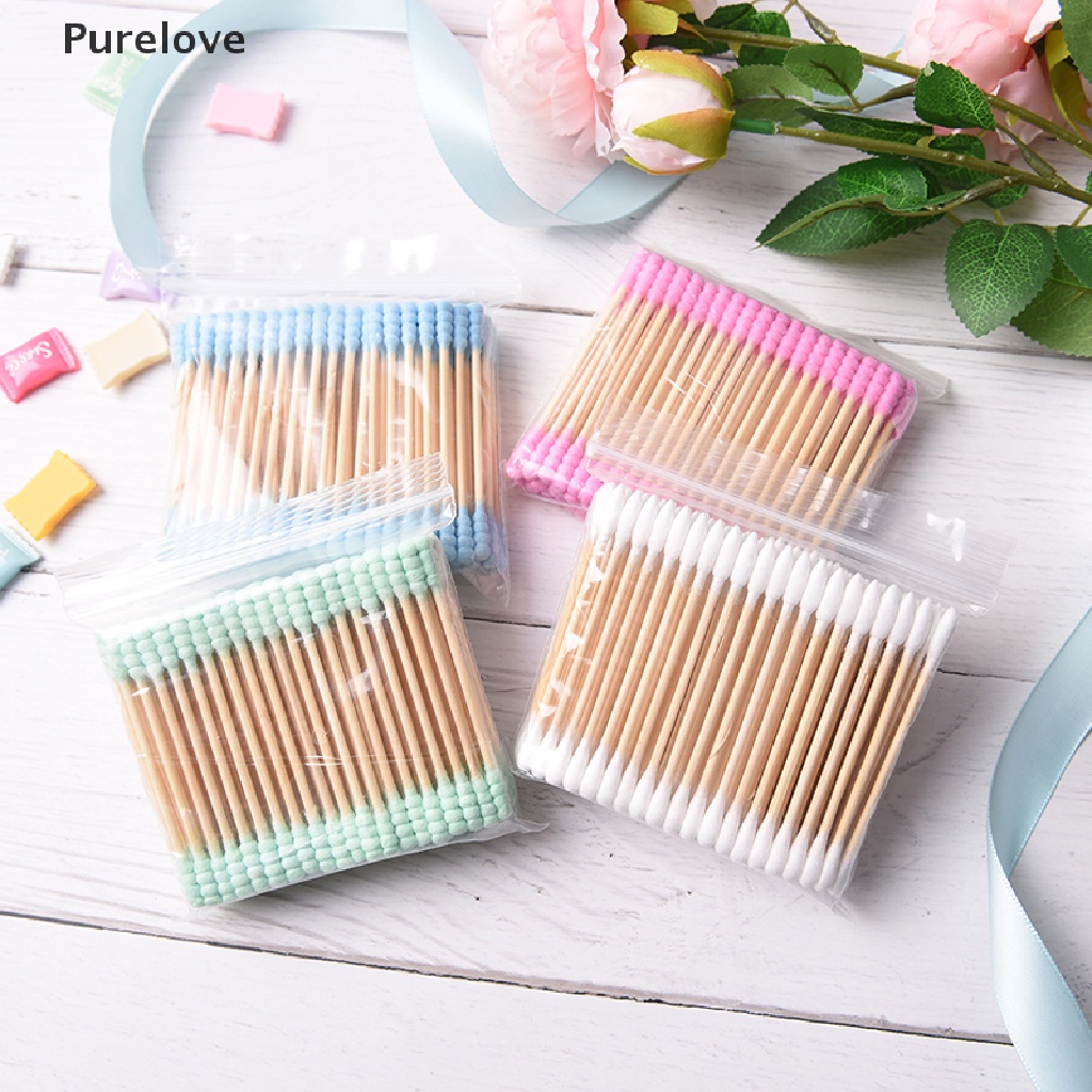 Bộ 100 Tăm Bông Cotton Thân Tre Nhiều Màu Sắc