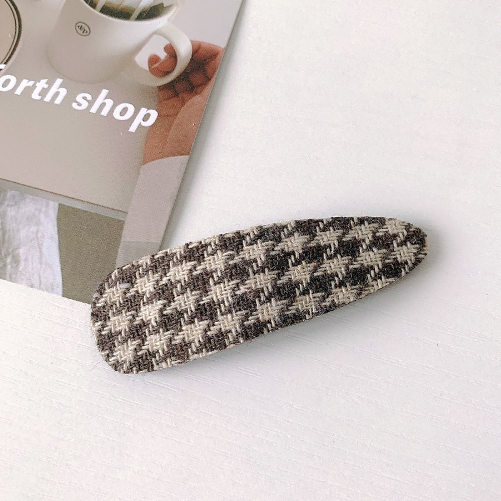 Kẹp tóc bọc vải họa tiết caro hình học phong cách Hàn Quốc cho nữ