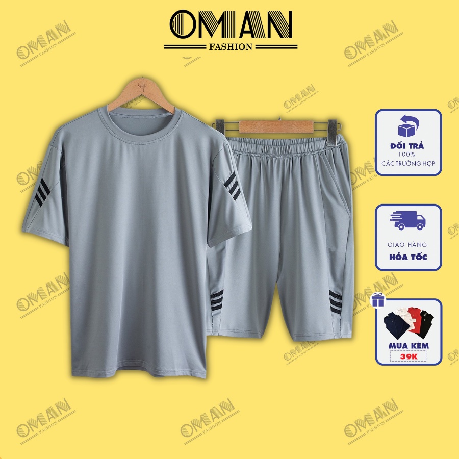 Bộ quần áo mặc nhà thể thao nam 3 vạch, chất thun lạnh co giãn - OMAN BH27