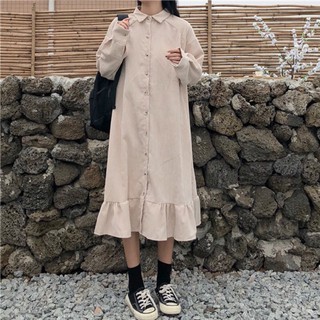 [ Sẵn ]  _🌿 Đầm ulzzang vải nhung cổ polo tay dài đuôi cá (có ảnh thật)