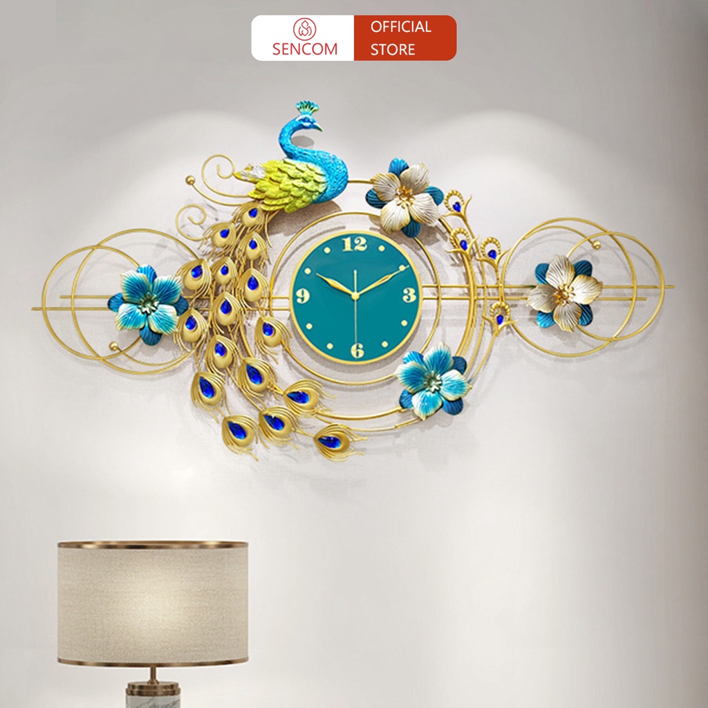 Đồng hồ treo tường chim công SENCOM, đồng hồ decor trang trí nghệ thuật đẹp độc đáo - 2923