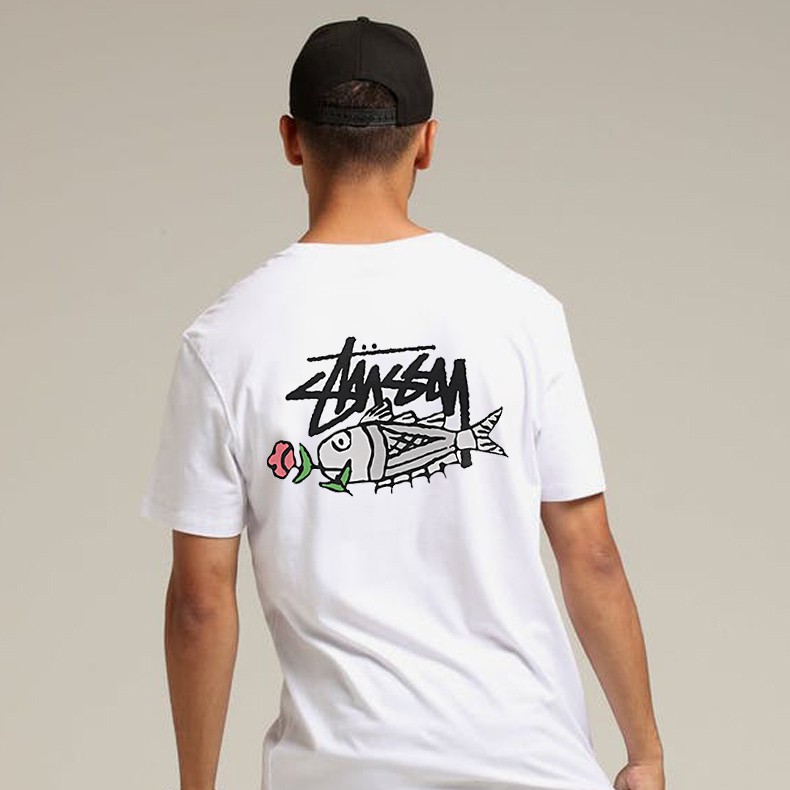 STUSSY Áo Thun Tay Ngắn Cổ Tròn In Hình Cá Chép Độc Đáo Dành Cho Cặp Đôi