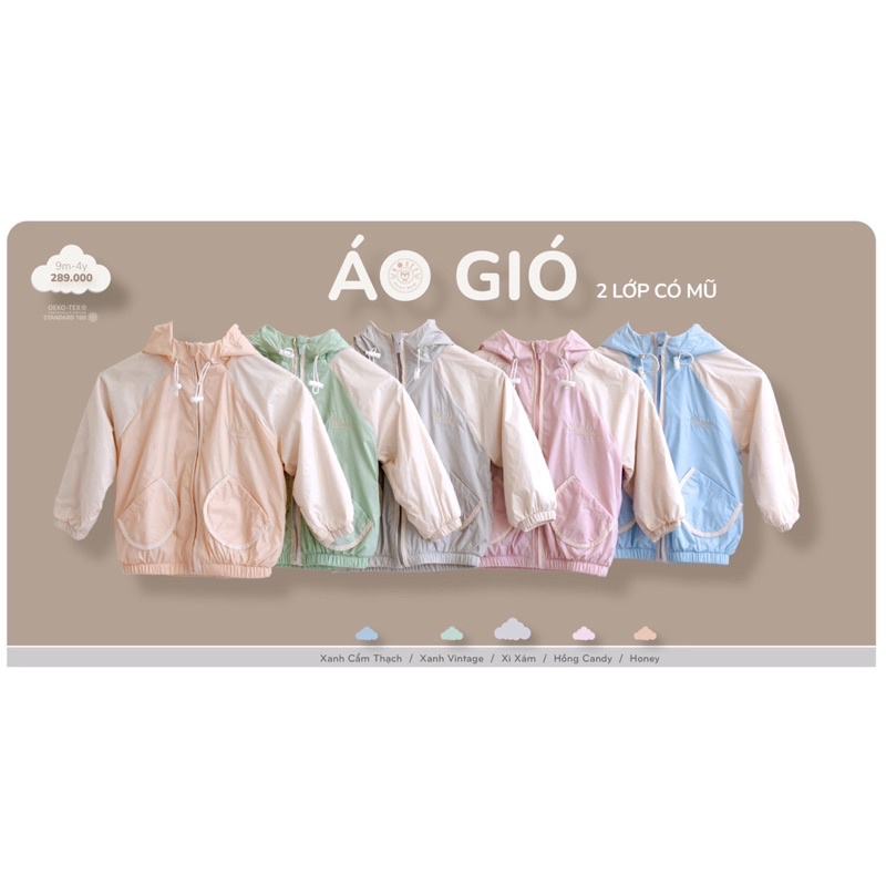 Áo khoác gió Hrnee có mũ 2 lớp mềm mịn