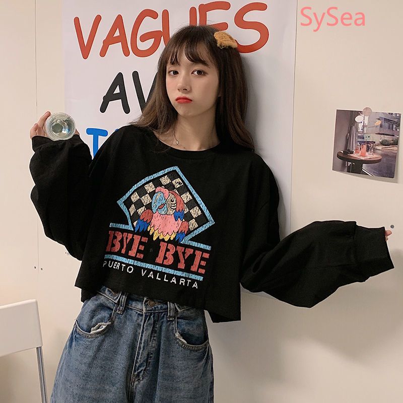 Áo Thun Tay Dài Dáng Rộng Họa Tiết Hoạt Hình Phong Cách Hàn Quốc