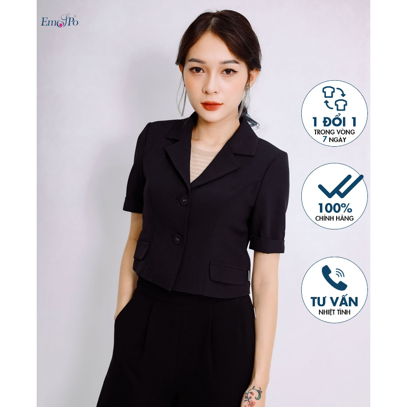 Áo vest dáng ngắn Emspo, cổ ve, cơi túi giả AVM0569