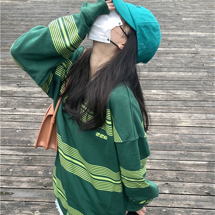 【Yuki】Áo phông dài tay dành cho nữ kẻ sọc phong c ách Hàn QUốc | BigBuy360 - bigbuy360.vn