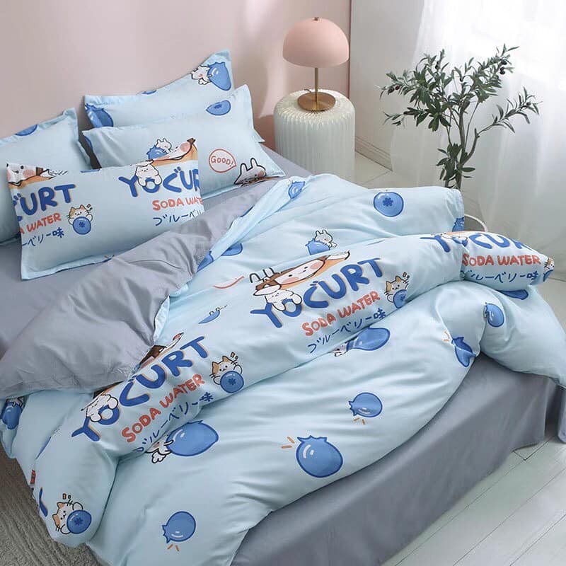 [ GIÁ HỦY DIỆT ] SET VỎ CHĂN - GA - GỐI COTTON PHA - BÉ SỮA CHUA